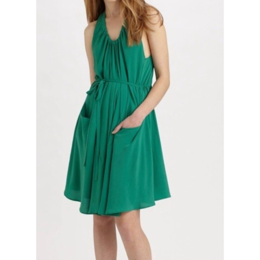 Theory Women's Green Nadolin Silk Georgette Midi Dress Size 12 Classic  Sexy